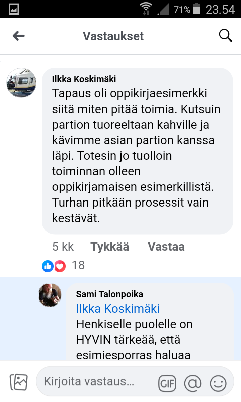 Koskimäki frendaa pedarin kanssa