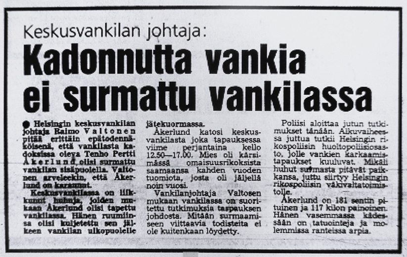 IltaSanomat. En muista vuotta enkä päivämäärää. 80-lukua?