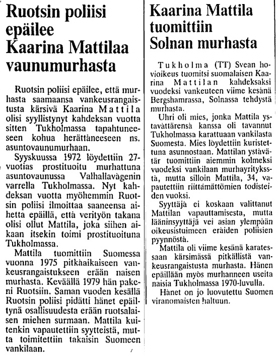 Vas.puol. uutinen HS 22.10.1980, oik.puol. uutinen HS 31.10.1980.