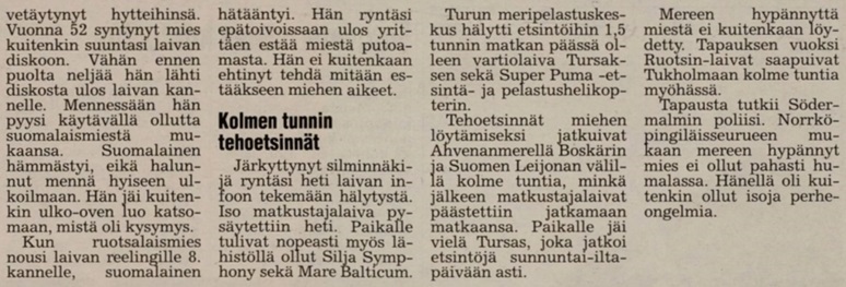Iltalehti 4.12.1995. Laiva oli Viking Isabella.