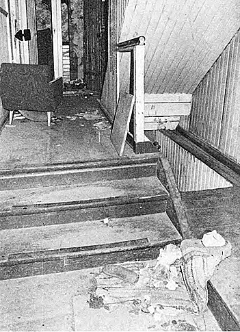 Pasilankatu 15 E porras. Vasemmalla Tupun asunnon ovi. Oikealla kellarin portaat.jpg