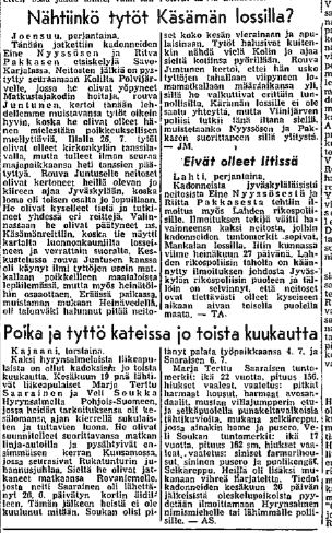 HS 1959. Kaksi katoamisjuttua nipussa