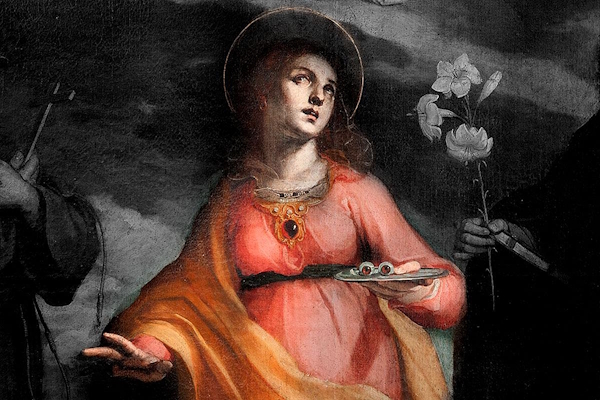 Renessanssitaiteilija Claudio Ridolfin (1560–1644) Santa Lucia on osa laajempaa kirkkomaalausta.jpg
