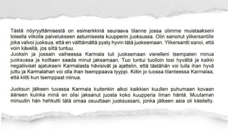 18-vuotias nainen koki, että Karmala otti hänet silmätikukseen. Hän koki alikersantin toiminnan silkkana kiusaamisena. ESITUTKINTAMATERIAALI .jpg