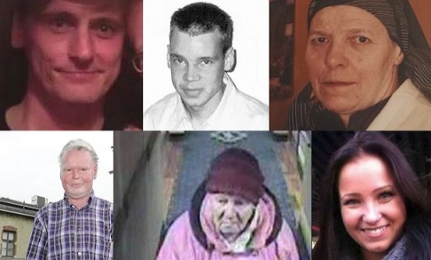Suomessa on kateissa noin 350 ihmistä. Ylärivissä vasemmalta oikealle Saku Inomaa, Jari Pesonen ja Irmeli Vuolle. Alarivissä vasemmalta oikealle Ari Saarilammi, Liubov Dmitrichenko ja Riina Mäkinen. POLIISI, MIKA VUORIO