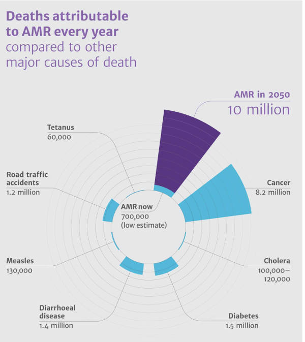 2014 Ennuste - AMR eli antibioottiresistenttisten bakteerien aiheuttamat kuolemat vuonna 2050.jpg