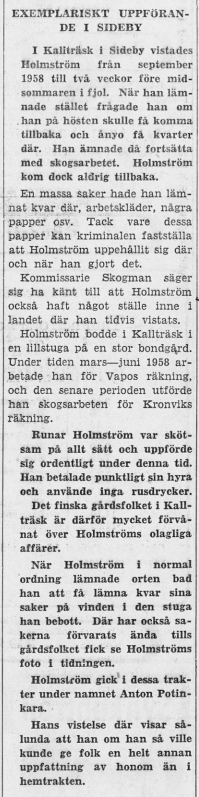 Vasabladet 14.2.1960, Holmström i Sideby.png