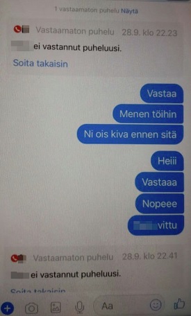Tyttöystävän (sin.) ja uhrin viimeistä viestinvaihtoa. POLIISI