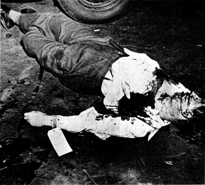 Here he is . . . as he was left in the gutter. He’s got a D.O.A. tied to his arm. . . that means Dead On Arrival.