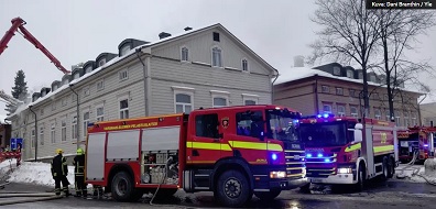 Tulipalo Ylisenkadulla Uudessakaupungissa 5.2.2019.<br />Dani Branthin / Yle