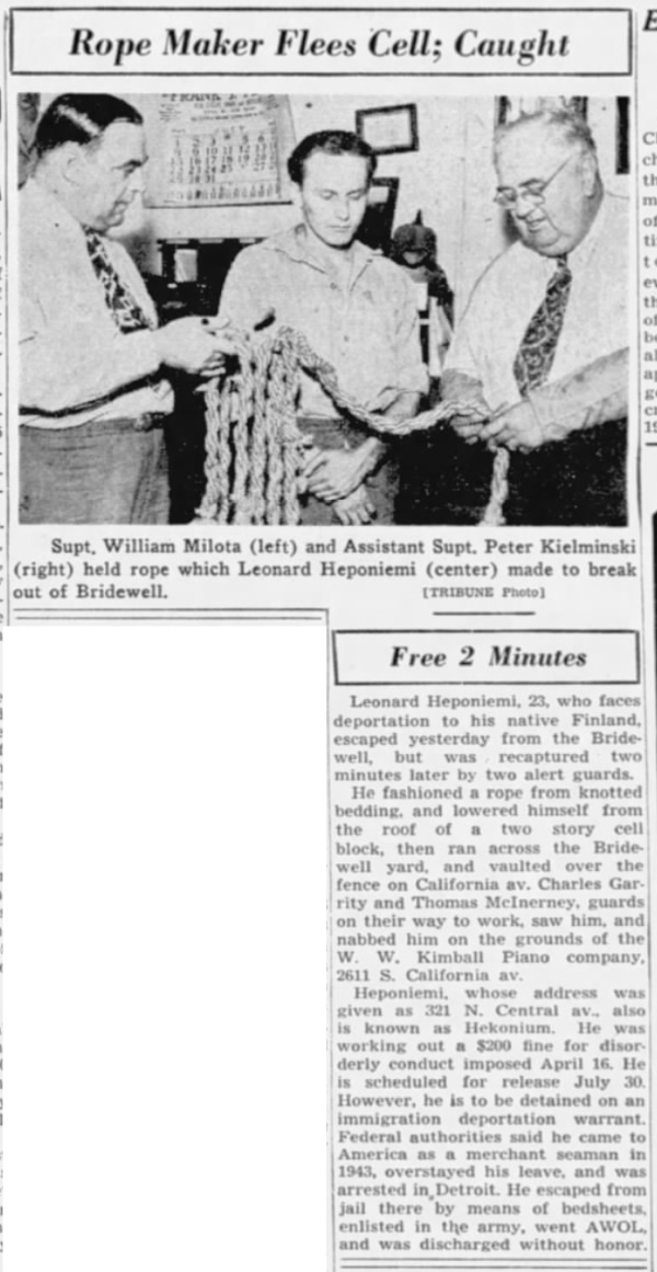 Leonard Heponiemi, Chicago Tribune 20.07.1945 .jpg