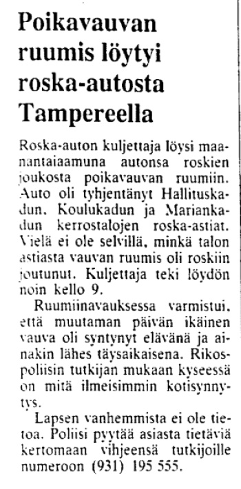 28.04.1992 Vauvan ruumis roskiksessa Tampere.jpg