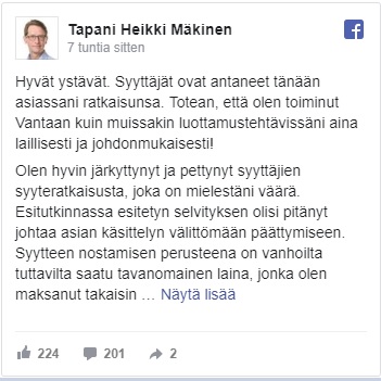 Mäkisen fb-päivittelyä tässä tilanteessa