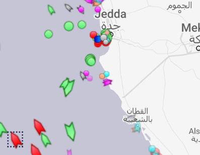 Sinopan viimeisin sijainti, tankkeri vasemmassa alanurkassa - Marinetraffic.png