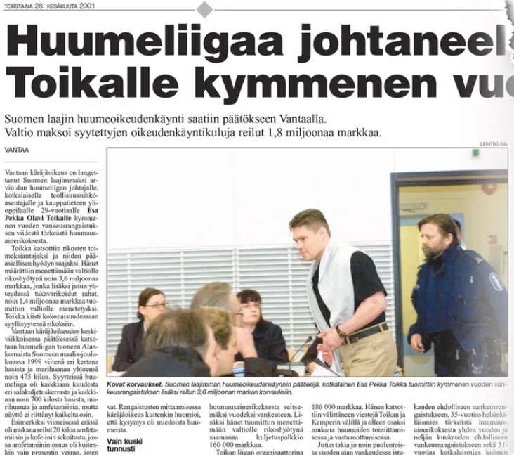 Uutinen Kymen Sanomissa vuonna 2001.