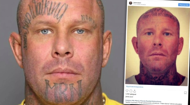 Janne ”Nacci” Tranberg on poistattanut otsansa ja leukansa isot tatuoinnit. (KUVA: KRP, INSTAGRAM)