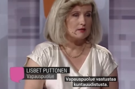 Lisbet Puttonen kuntavaalien 2012 vaalitentissä (kuvankaappaus YLE:n ohjelmasta)