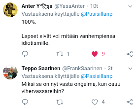 Tälle uhriutumiselle eivät kaikki twitterissäkään lämmenneet, siitä esimerkkinä