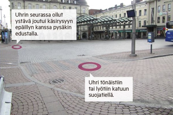 Silminnäkijähavaintojen mukaan teko tapahtui taksitolpan vieressä. ALMA MEDIAN ARKISTO